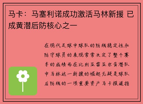 马卡：马塞利诺成功激活马林新援 已成黄潜后防核心之一